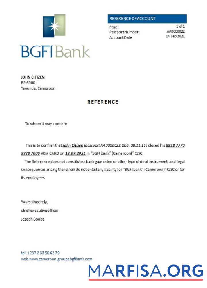 Downloadable Cameroon BGFI Bank Bonapriso closure reference download for verification